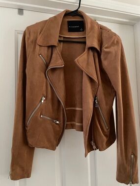 Olivaceous brown suede moto jacket